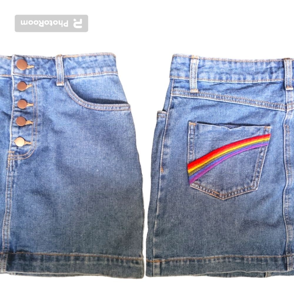 FOREVER 21 Denim Embroidered Strip Skirt - M